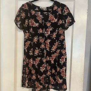 Black Floral T-Shirt Dress